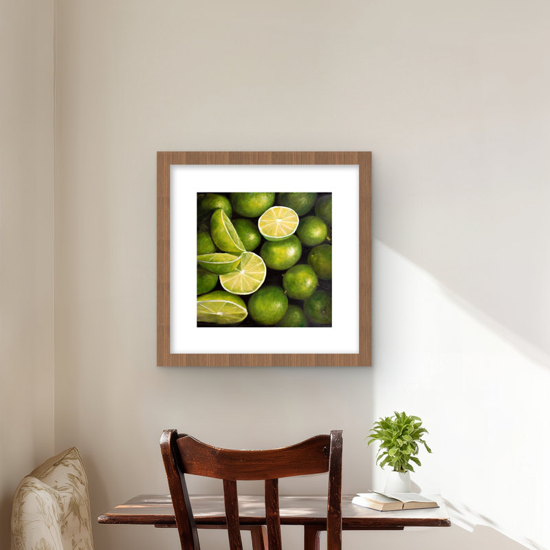 Basket of Limes - gastronomie, reproduction encadrée, Brun, H 16 po x l 16 po
