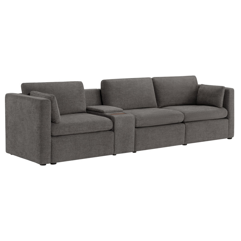 Winfree 3- Piece 112.6" Upholstered Sofa With Console, Gray