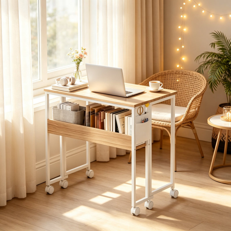 MDF Steel Computer Desk, Natural Wood