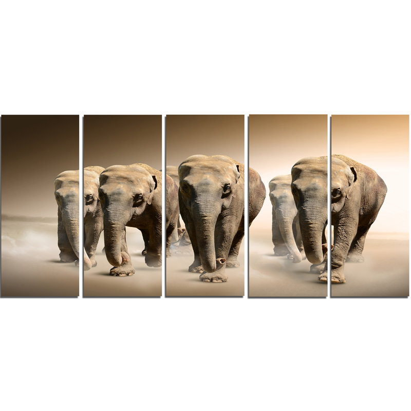 Large Elephant Herd Canvas Print in 5 Panels