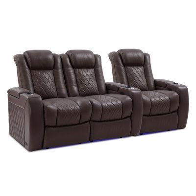Valencia Tuscany Home Theatre Seating | Premium Top Grain Italian Nappa 11000 Leather, Power Reclining, Power Lumbar Support, Power Headrest (Row Of 3 Loveseat Left, Russet Brown)