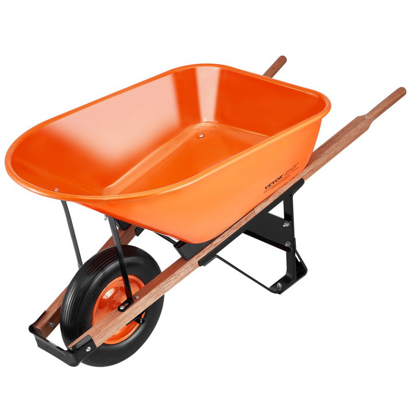 Wheelbarrow Cart, 6 Cu. Ft. Load & 330 lbs Capacity, One Wheel Garden Dump Cart Wheel Barrow with Metal Handle & 16" Wide Track Wheels, Easy Loading Utility Yard Cart & Wagons for Lawn Farm