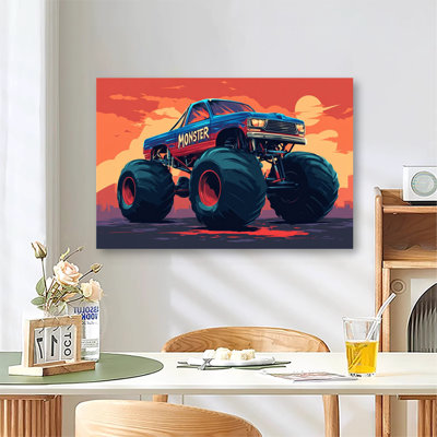 Inspirational Big Blue Monster Truck Vehicle Artwork, Large Gallery Wrapped Canvas Wall Art Print for Living Room & Bedroom