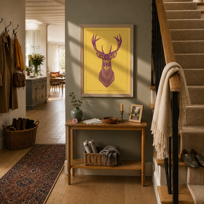 Purple Deer Mount Rustic - Framed Print, A1 - 84.1 x 59.4 cm, Oak