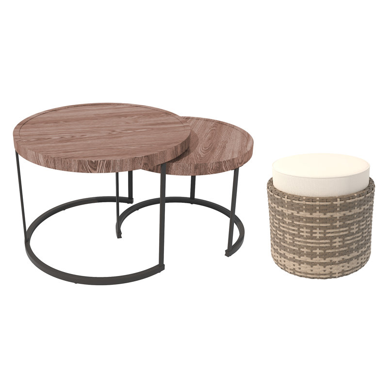 Outdoor Coffee Table With Ottoman, Blanc