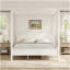 Queen Size Wooden Canopy Platform Bed with Headboard and Support Legs, Creamy White-1914590044