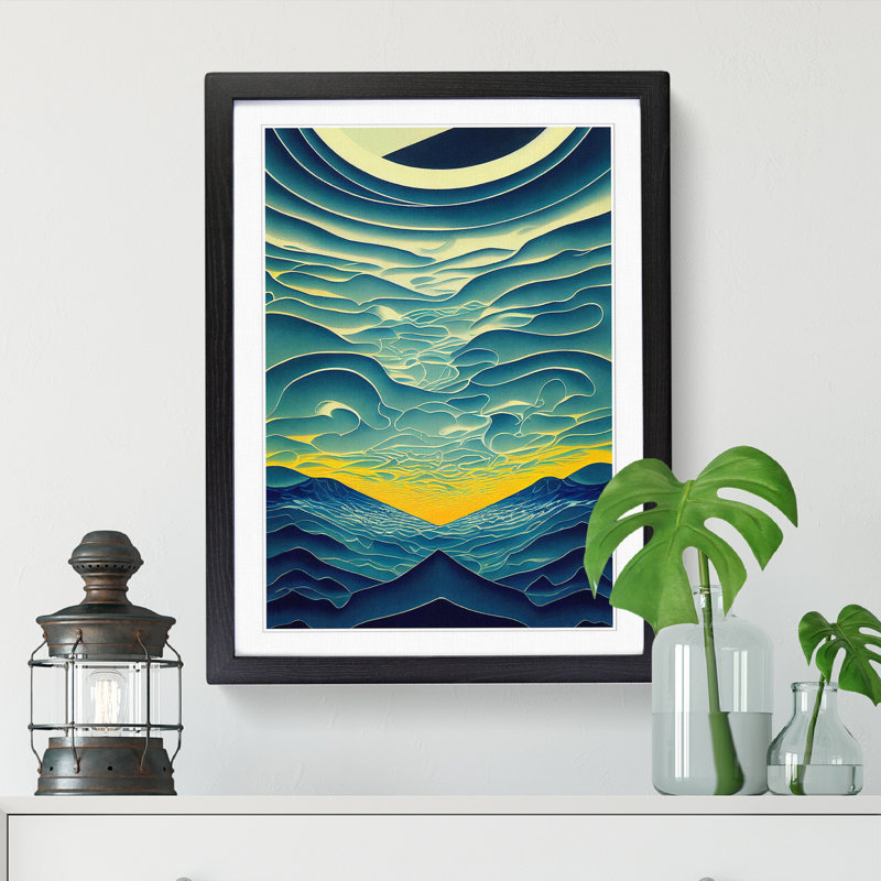 Unique Ocean Abstract Vol.1 - Single Picture Frame Print, 46cm H x 34cm W x 2cm D, Walnut