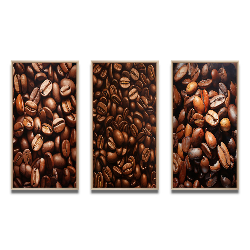 Aliments et grains de café torréfiés - ensemble de 3 impressions, Encadré naturel, H 32 po x l 48 po