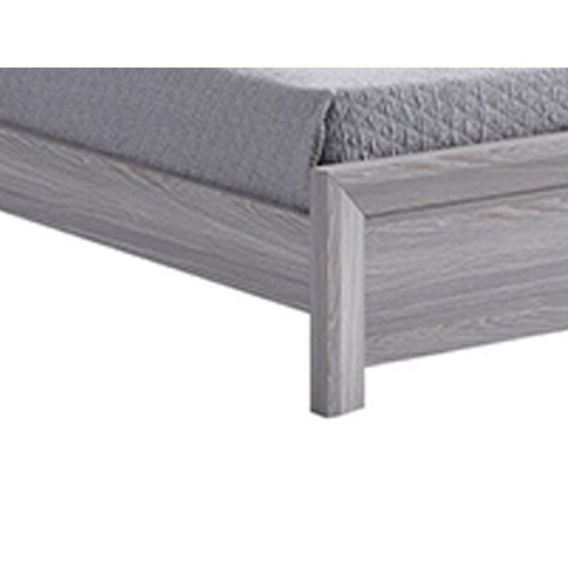 Lit Laide, tête de lit à panneau, bois de grève rustique, Crème / gris bois flotté, Double