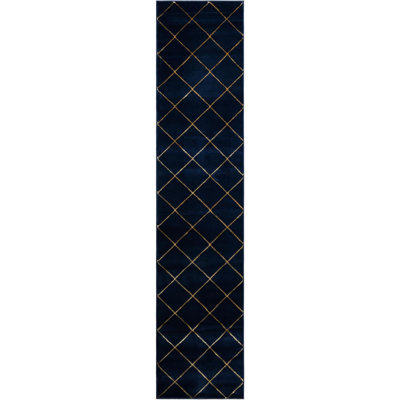 Contemporary Etowah Area Rug Navy Blue and Gold Color