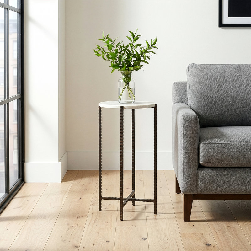 Lia Plant Stand, White Marble/Black