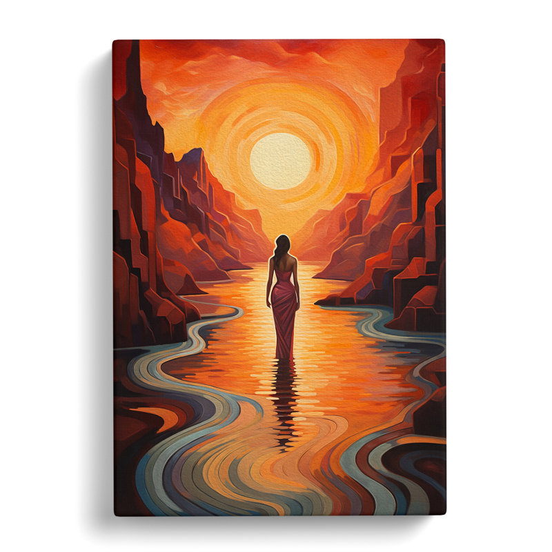 Art Deco Sunset Impressionism - Wrapped Canvas Print, 76cm H x 50cm W x 3cm D