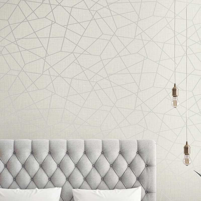  Rouleau de papier peint texturé géométrique L 27 pi x l 27 po, Argent argent
