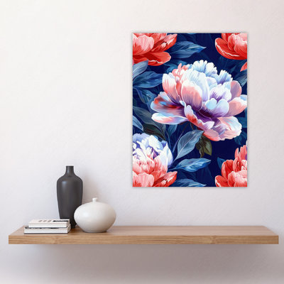 Wall Art Print Peony Flowers Blue Floral Pattern Poster
