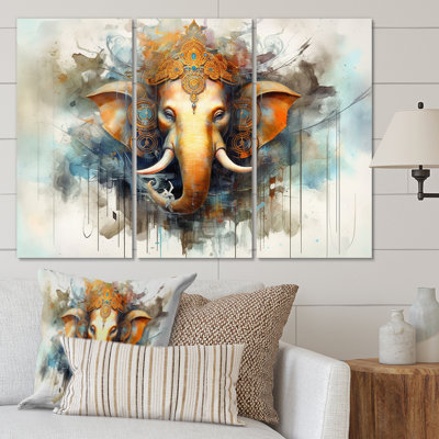 «Vibrant Hinduisim Elephant I» - ensemble d'art mural en métal Hinduisim