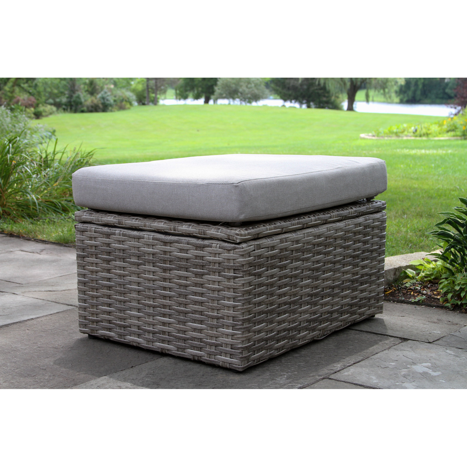 Wicker Outdoor Ottoman with Cushion
