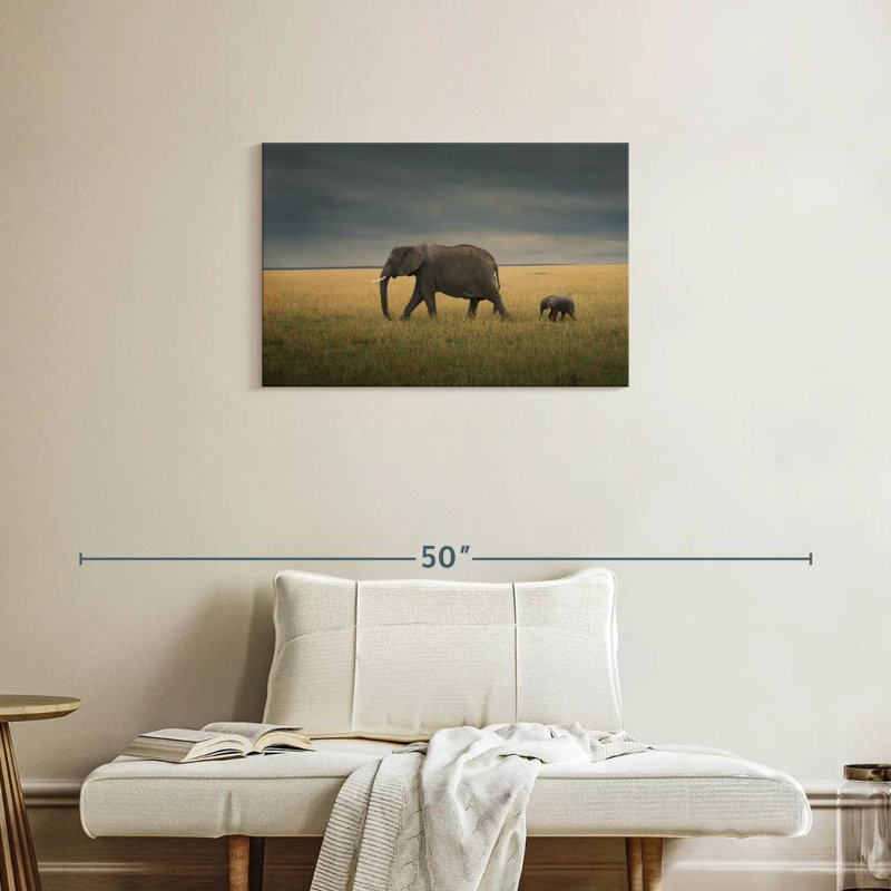 Éléphant Brampt dans un champ de savane, H 20 po x l 30 po