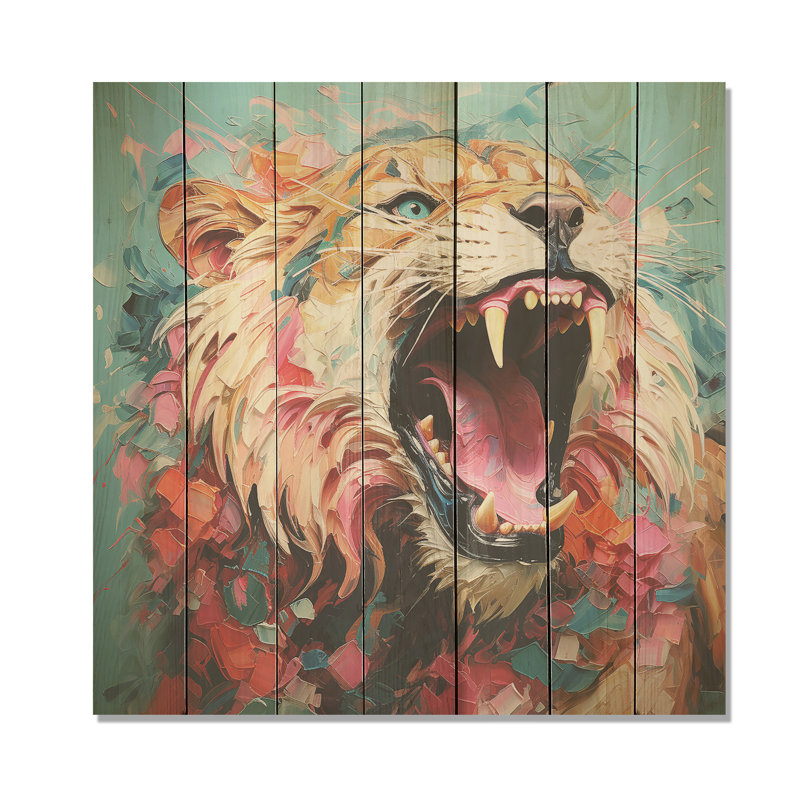 Lion brun et brun - lion animal sur bois, H 30 po x l 30 po