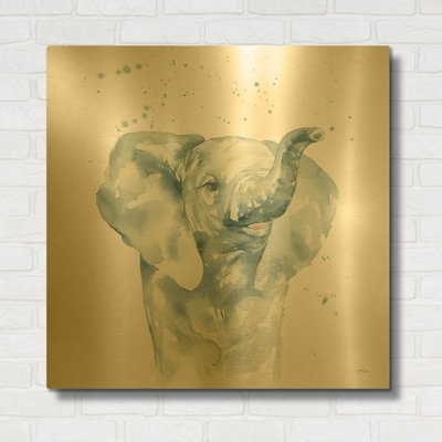 «Baby Elephant» par Katrina Pete, art mural en métal doré, 36 po x 36 po