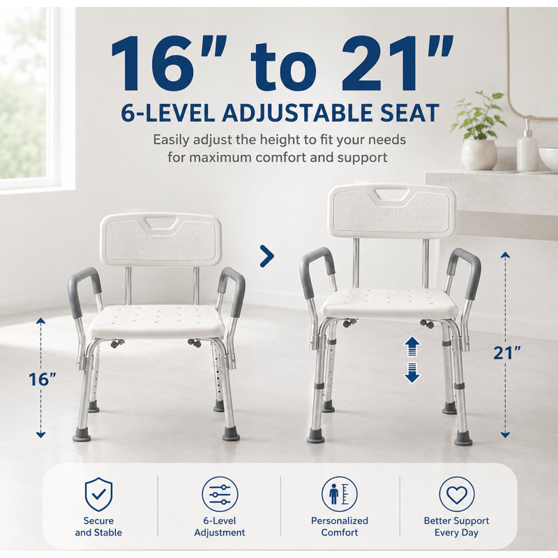 Shower Chair with Backrest and Padded Armrests