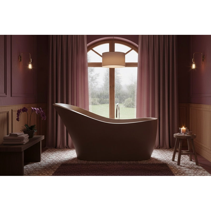 67.3" x 29.7" Brown Concrete Slipper Deep Soaking Freestanding Bathtub, Brown 