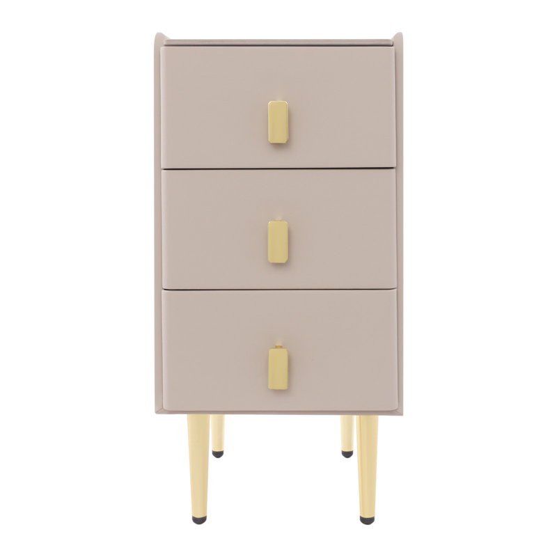 Modern 3-Drawer Nightstand with Rock Slab Top & Faux Leather - Luxury Gold Accent Chest with Steel Frame, Sturdy Bedside Storage Table for Bedroom & Living Room