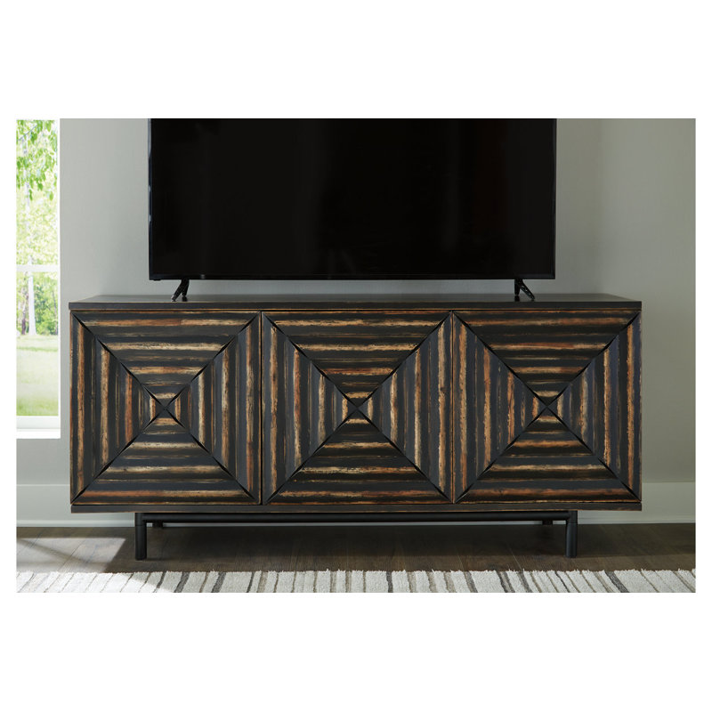 Fair Ridge 72" Distressed Black Wood Accent Cabinet with Adjustable Shelves