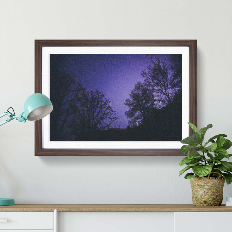 Purple Stars - Picture Frame Painting Print, Walnut Framed, 48cm H x 65cm W x 2cm D