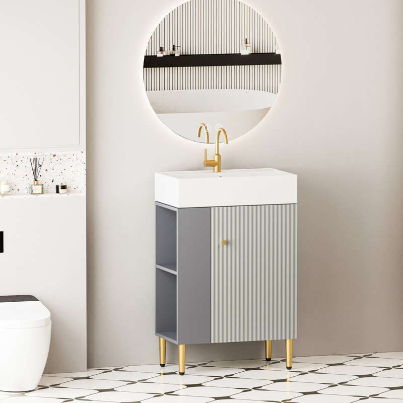 Meuble-lavabo moderne avec lavabo et rangement en céramique 21,6 po 24Vb06-21Mgl, meubles de porte et espace de rangement ouvert organisé