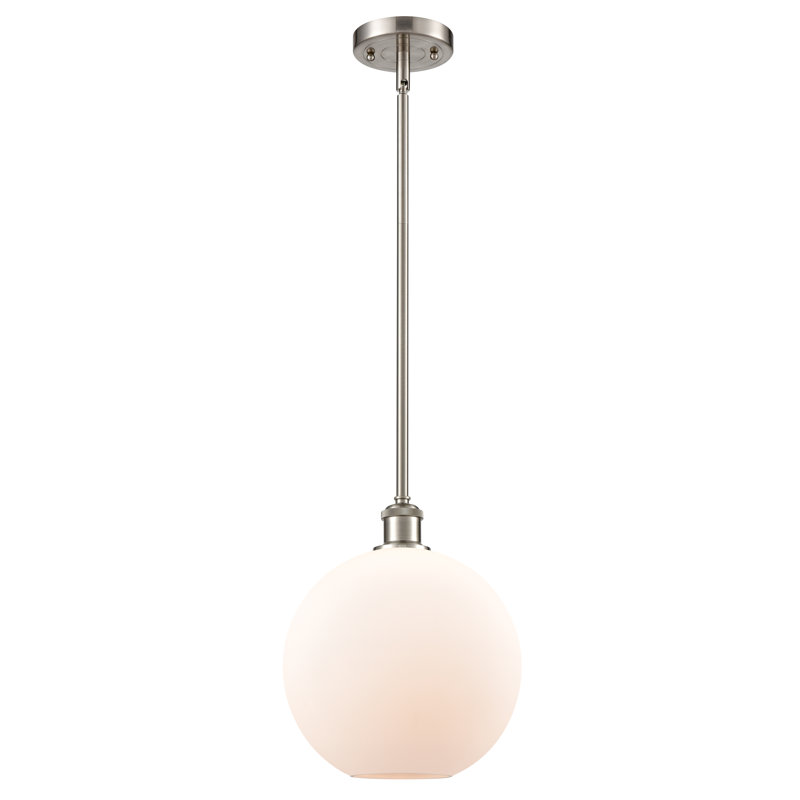 Luminaire suspendu sphère 1 lumière Baran, Ampoule DEL 6 watts Vinage, Blanc mat, Nickel satiné brossé