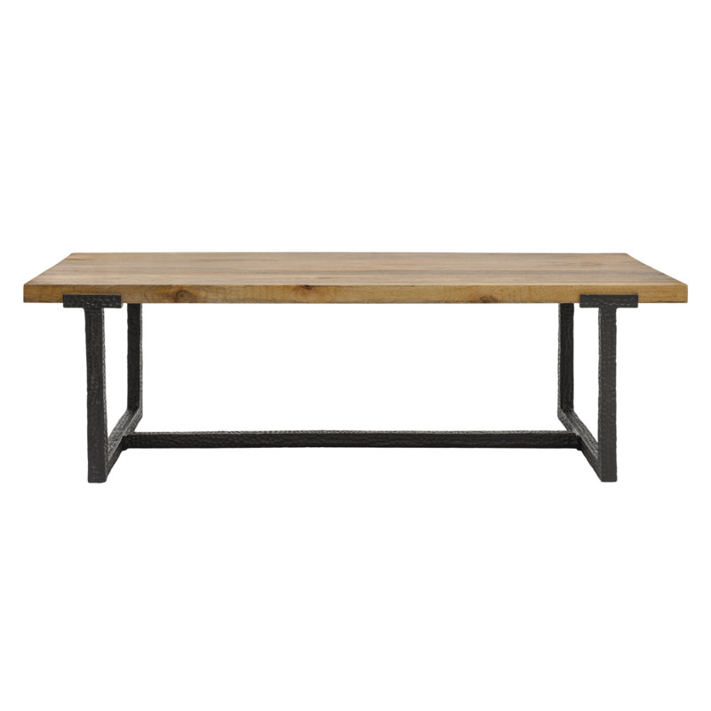 Marlon 48" Coffee Table, Handmade Aluminum Cast Black Frame, Natural Brown Solid Mango Wood Top