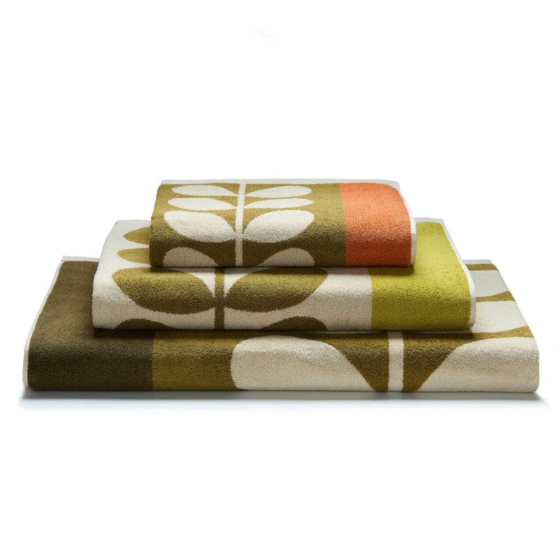 Stem Check Hazel-Ochre Cotton Towels, Bath Towel