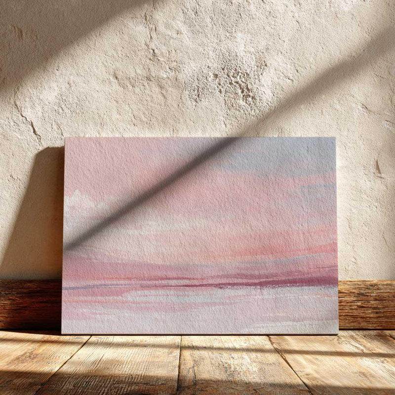 Toile de paysage abstrait, art mural nuage pastel - impression de peinture ciel rosé, décor de chambre à coucher romantique doux, signe de chambre de bébé coloré