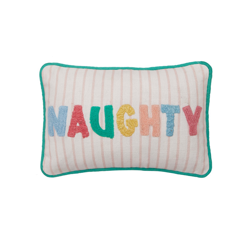 Coussin brodé réversible Naughty/Nice de Holiday Bright, Naughty/Nice