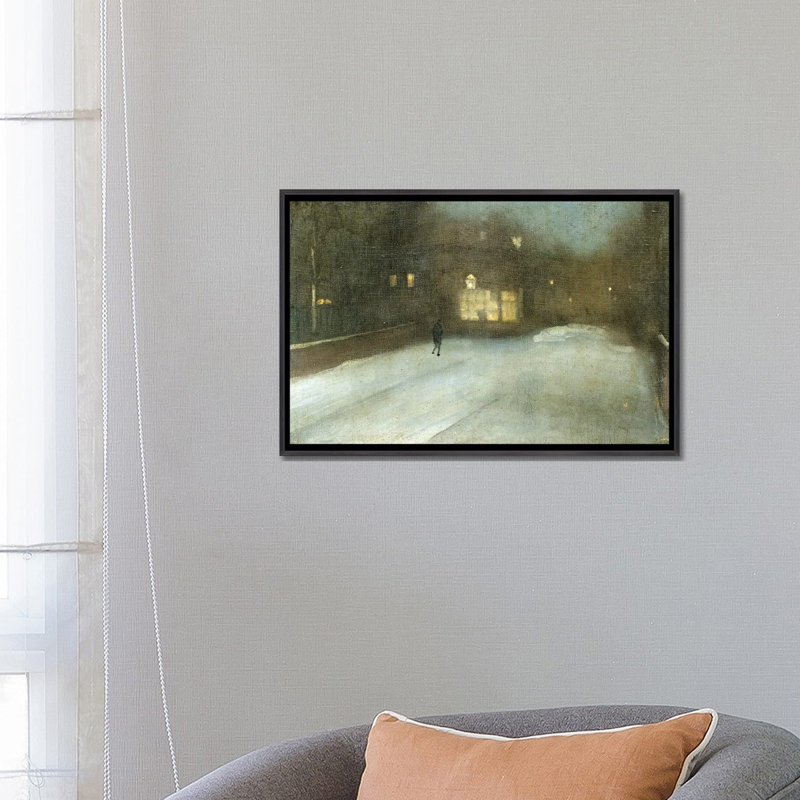 Nocturne gris et doré Chelsea Snow - reproduction d'art murale - toile encadrée, 18 po x 26 po, Toile avec cadre, Noir patiné