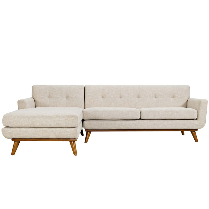 Engage Mid Century Modern Tufted Sectional, Beige Polyester Blend, Left Hand Facing