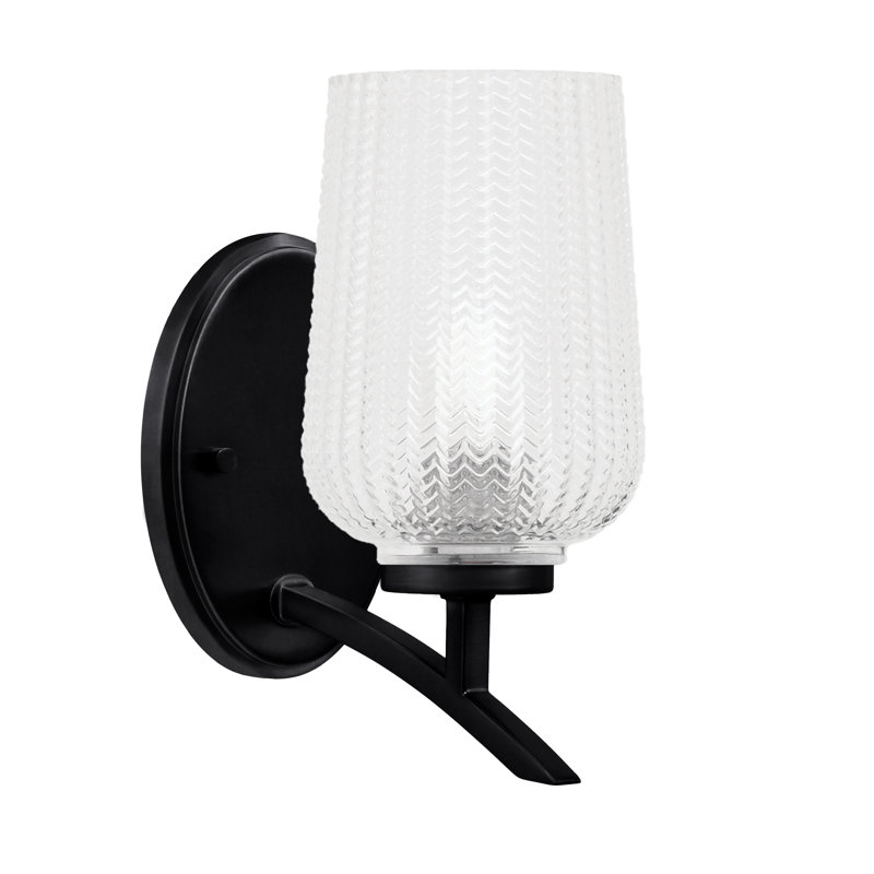 Kurve Uplight Wall Sconce With 5" Clear Textured Glass, Matte Black