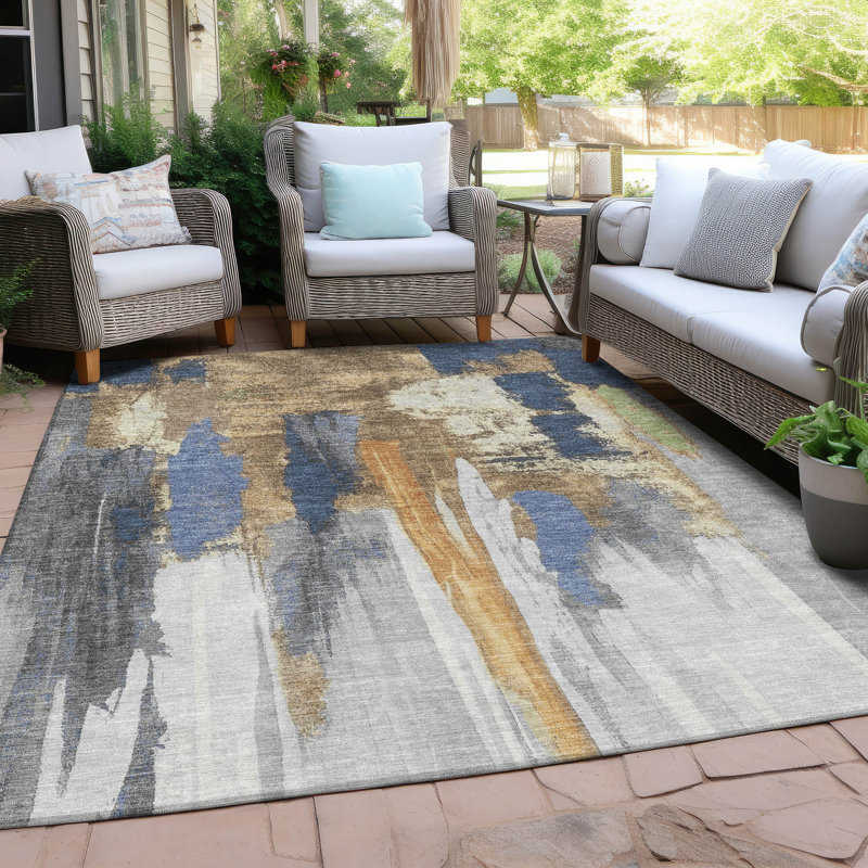 Machine Washable Indoor/Outdoor Xhevrie Navy Rug, Rectangle 9' x 12'