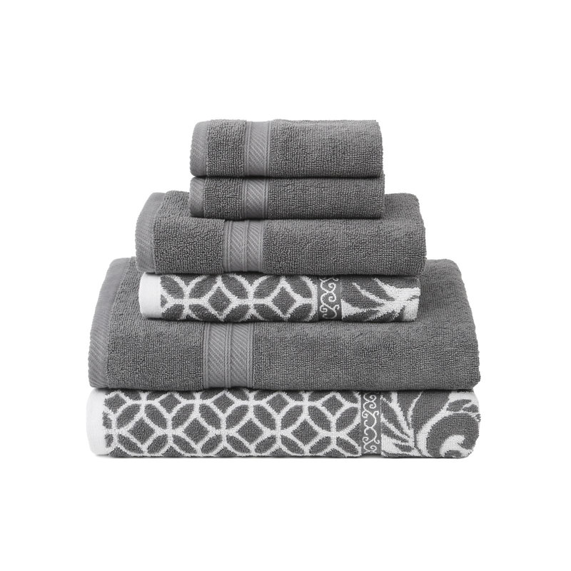 Modern Threads Trefoil Filigree 6-Piece Reversible Yarn Dyed Jacquard Towel Set – 100% Cotton, Quick Dry & Absorbent Bath, Hand & Washcloths