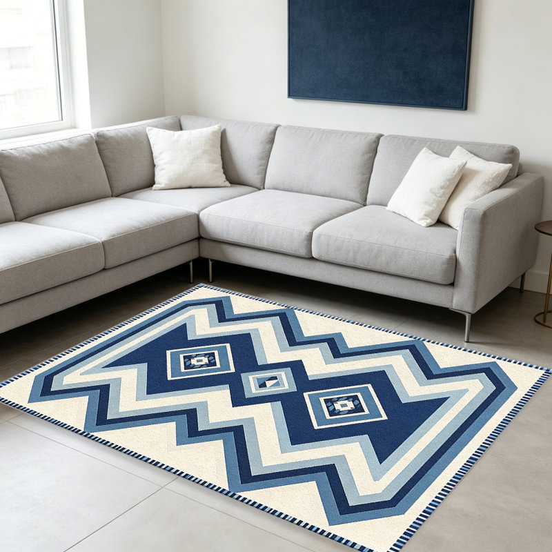 Navajo Chevron Blue area rugs for Living Room, Soft and Comfortable, Suitable for all seasons, easy to maintain, machine washable Indoor floor mat, Under Table Farmhouse suitable for Bedroom, Dining Room, Study, Patio, Balcony, Home Decor