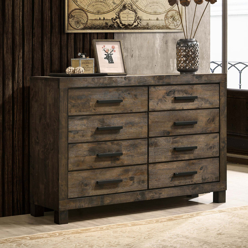Commode 8 tiroirs rustique brun doré