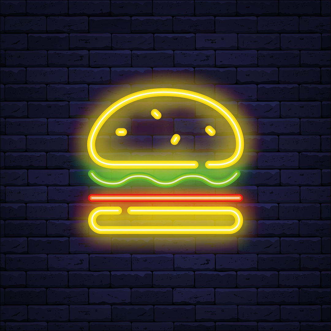 Neon Hamburger GLA2693 – Rahmenloser Grafikdruck auf Glas