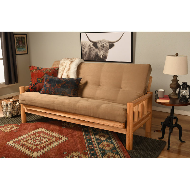 Futon double en coton avec matelas Anders, Suède suédine, Naturel
