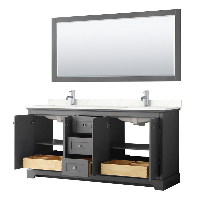 Avery 72'' Double Bathroom Vanity with Top, Dark Gray, Polished Chrome