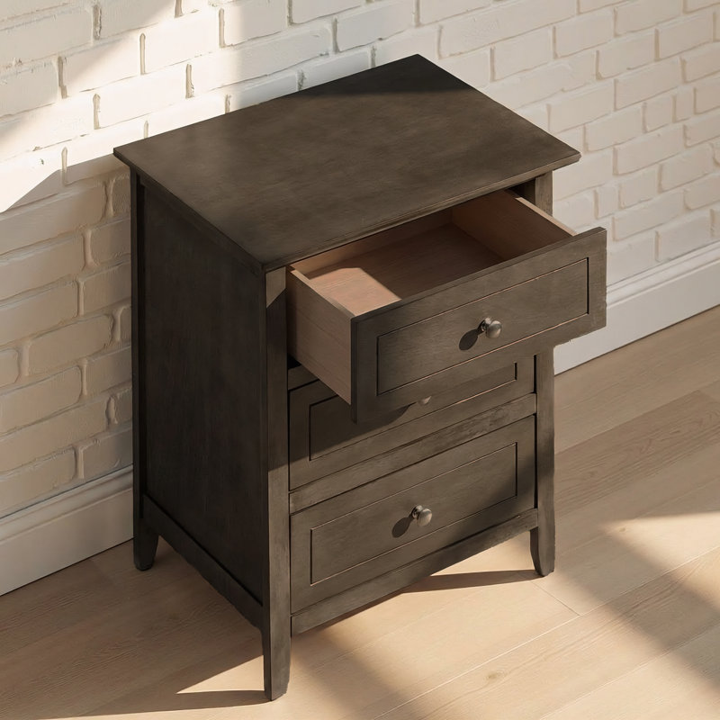 Table de chevet 3 tiroirs gris Lurne, Gris