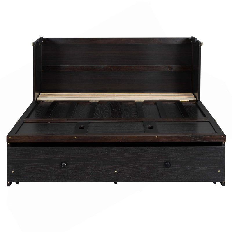 Lit escamotable avec port USB et grand tiroir, Double, Espresso