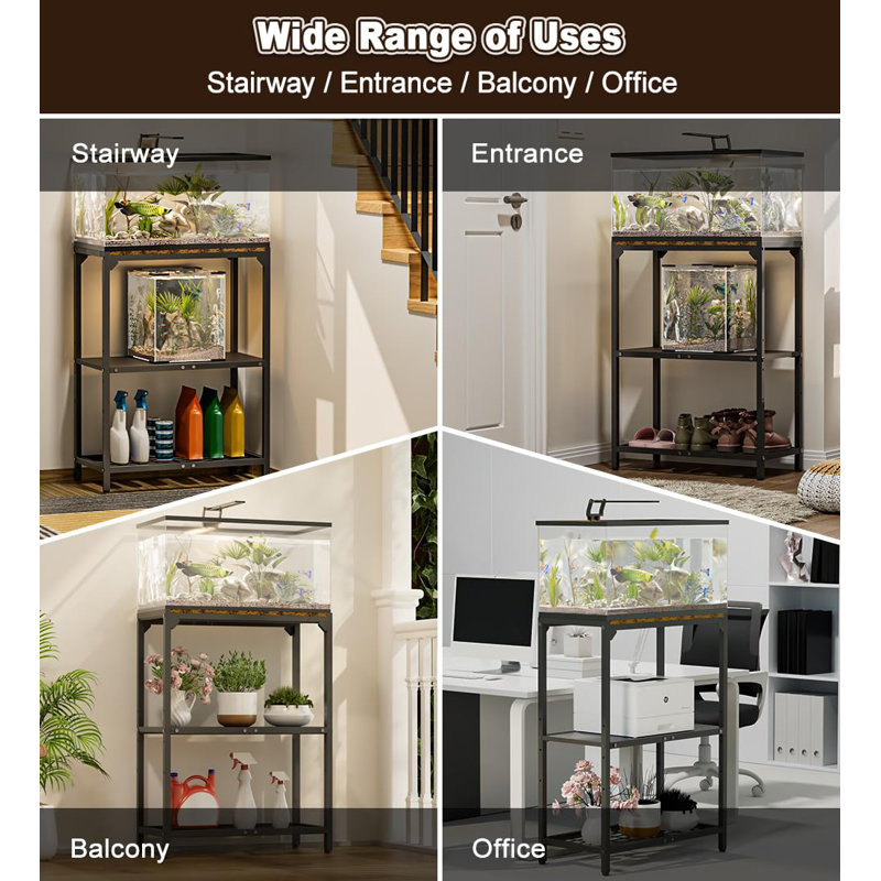Support pour aquarium de 20 gallons, support pour aquarium avec étagère de rangement réglable à 3 niveaux, support pour terrarium robuste pour aquarium d'éleveurs de reptiles, noir