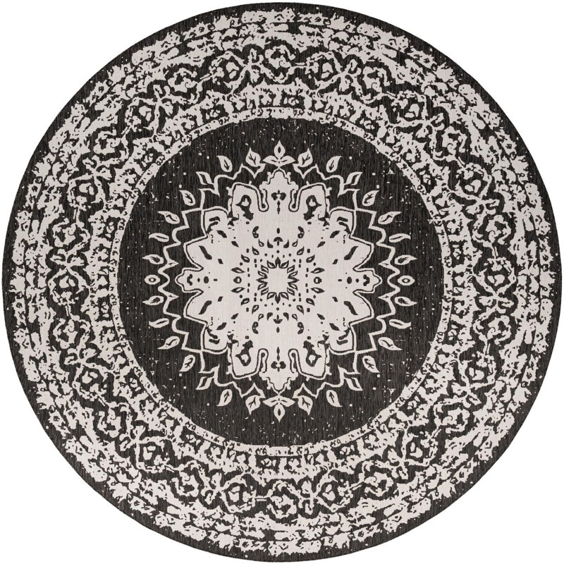 Tapis noir et blanc Contemporary Hitchens, Rond 13 pi 1 po