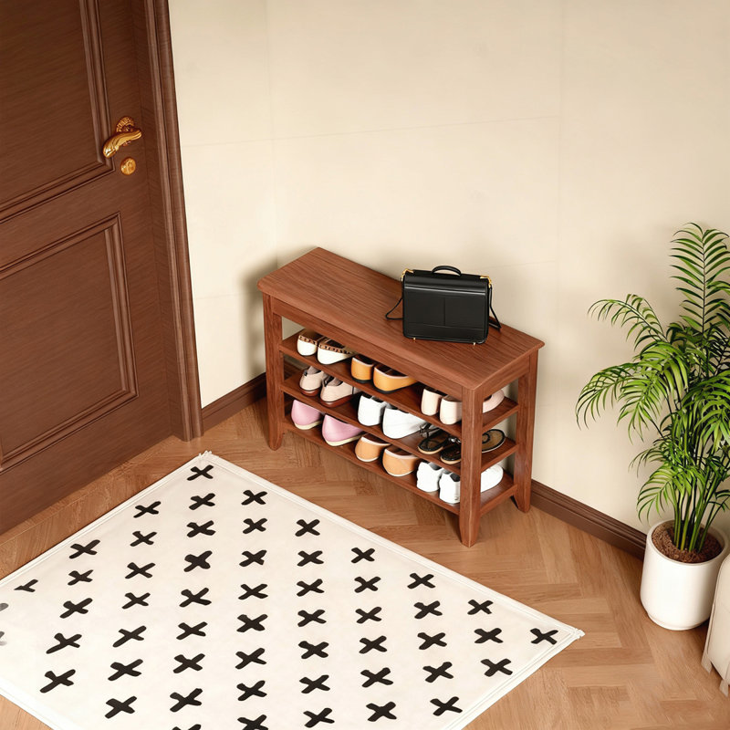 Solid Wood Shoe Rack Bench With Hidden Storage, 550Lbs Load-Bearing, Ideal For Entryways And Corridors