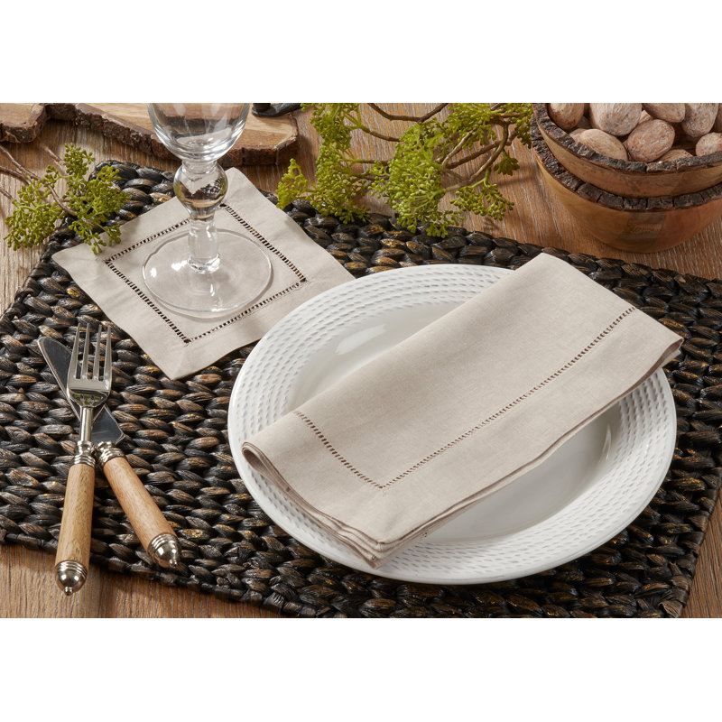 Gelder 20" W Napkin with Hemstitch Border, Taupe